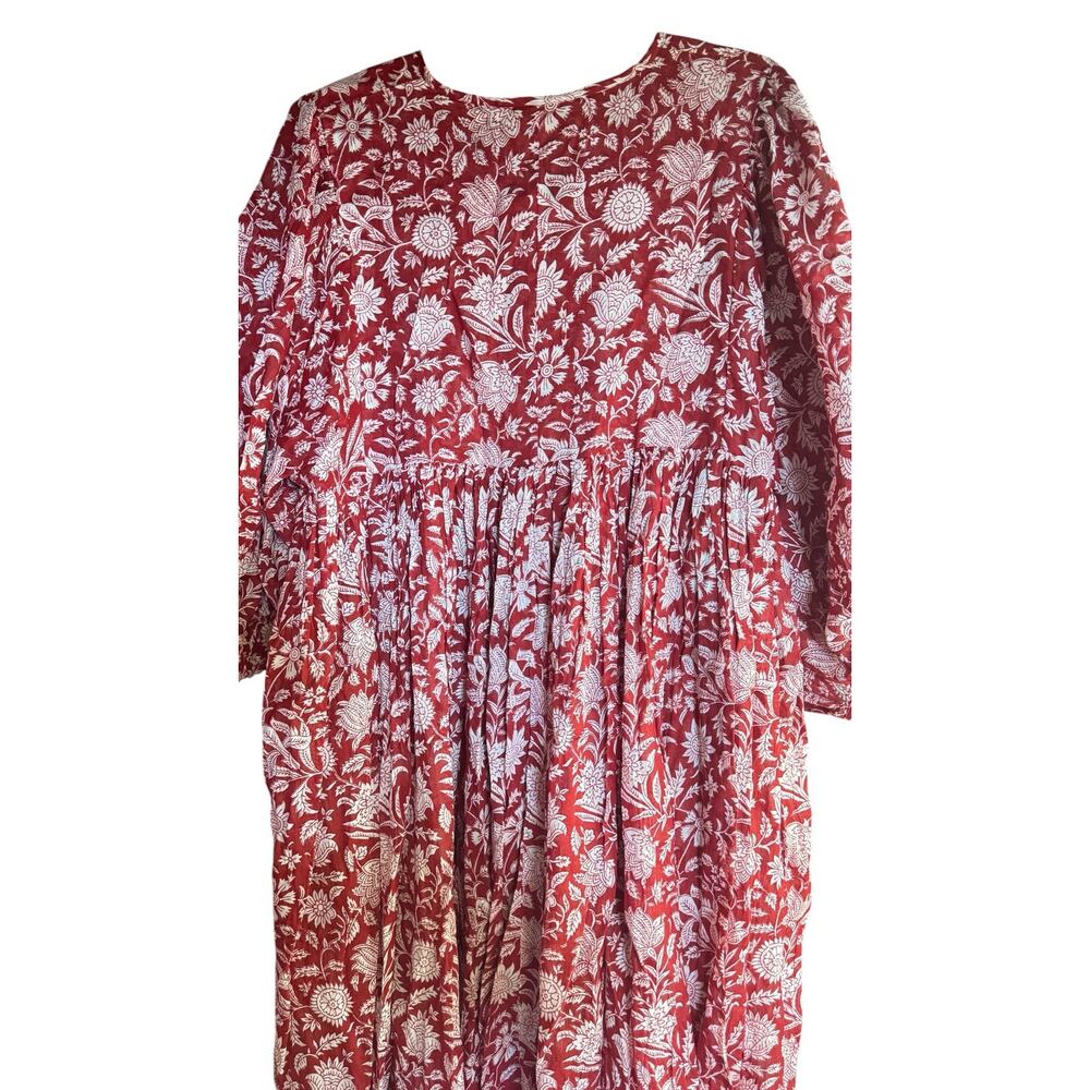 DAUGHTERS OF INDIA NWT Kyra Midi Dress Saffron Red Sz XL Block Print 100% Cotton - Picture 12 of 14